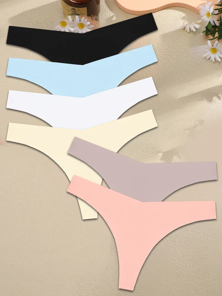 FINETOO Ice Silk Seamless V-Waist Sport Thongs - 6PCS