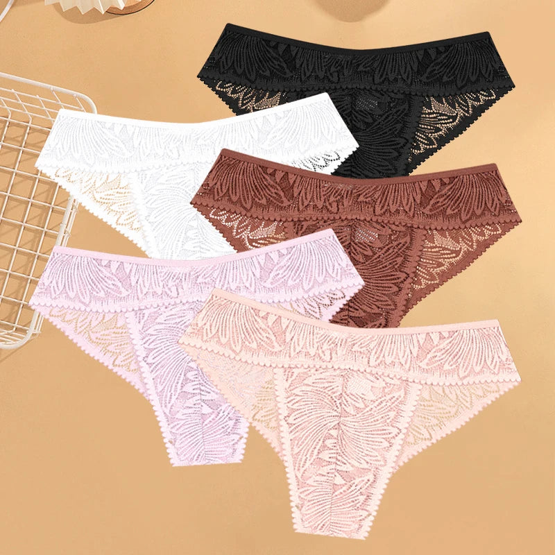 FINETOO Lace Low Waist Hollow Out Panties 5Pcs