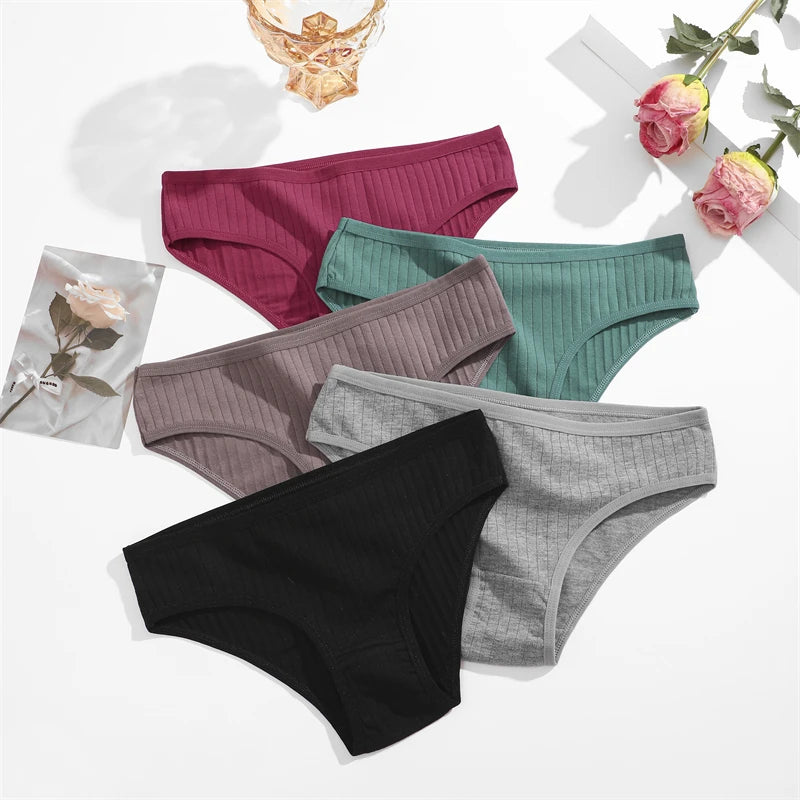 FINETOO Ribbed Striped Underwear 5PCS/SET