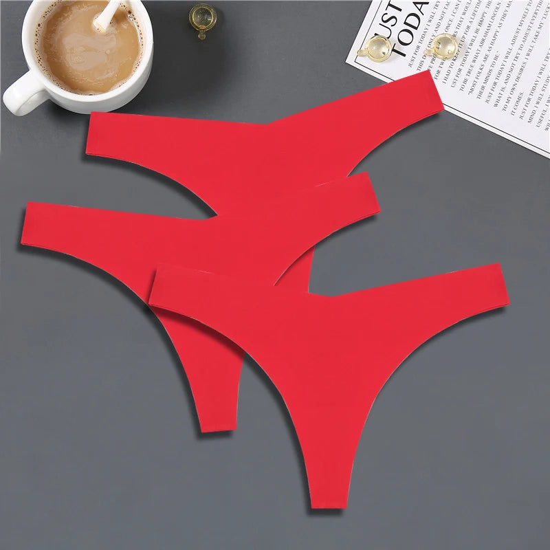 FINETOO Ice Silk Seamless V-Waist Sport Low Rise G-string Thongs - 3PCS