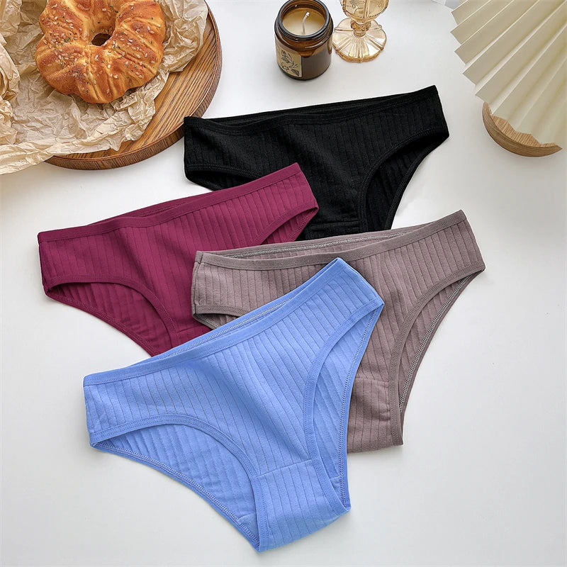 FINETOO Ribbed Striped Underwear 5PCS/SET