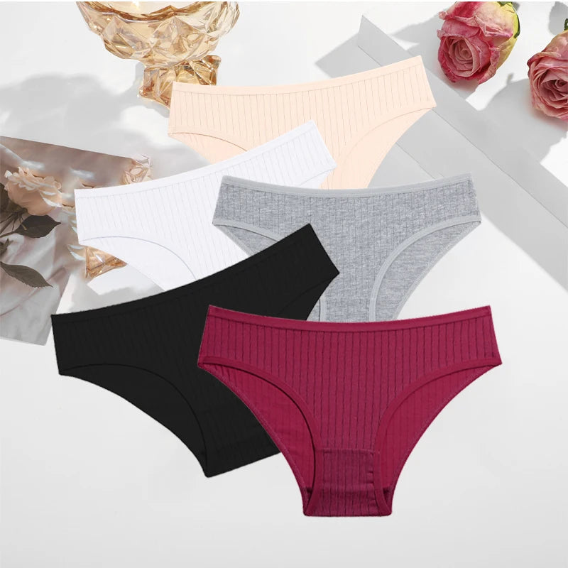 FINETOO Ribbed Striped Underwear 5PCS/SET