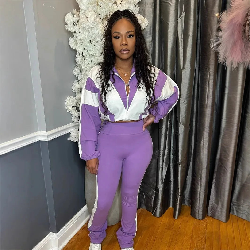 Zipper Coat High Waist Sports Jogger Suit