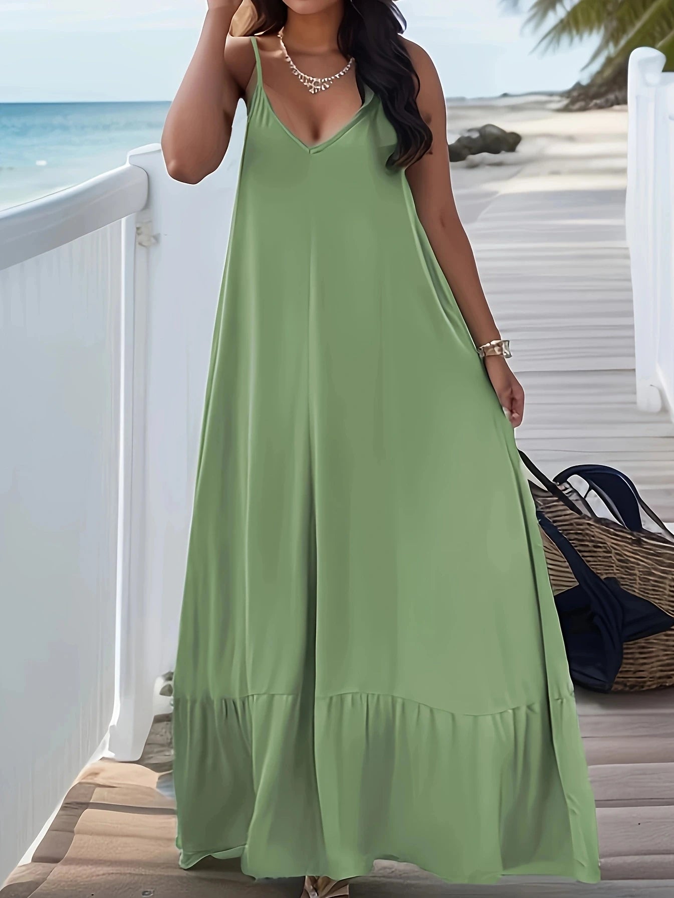 Cross-Border V-Neck Suspender Dress - Plus Size