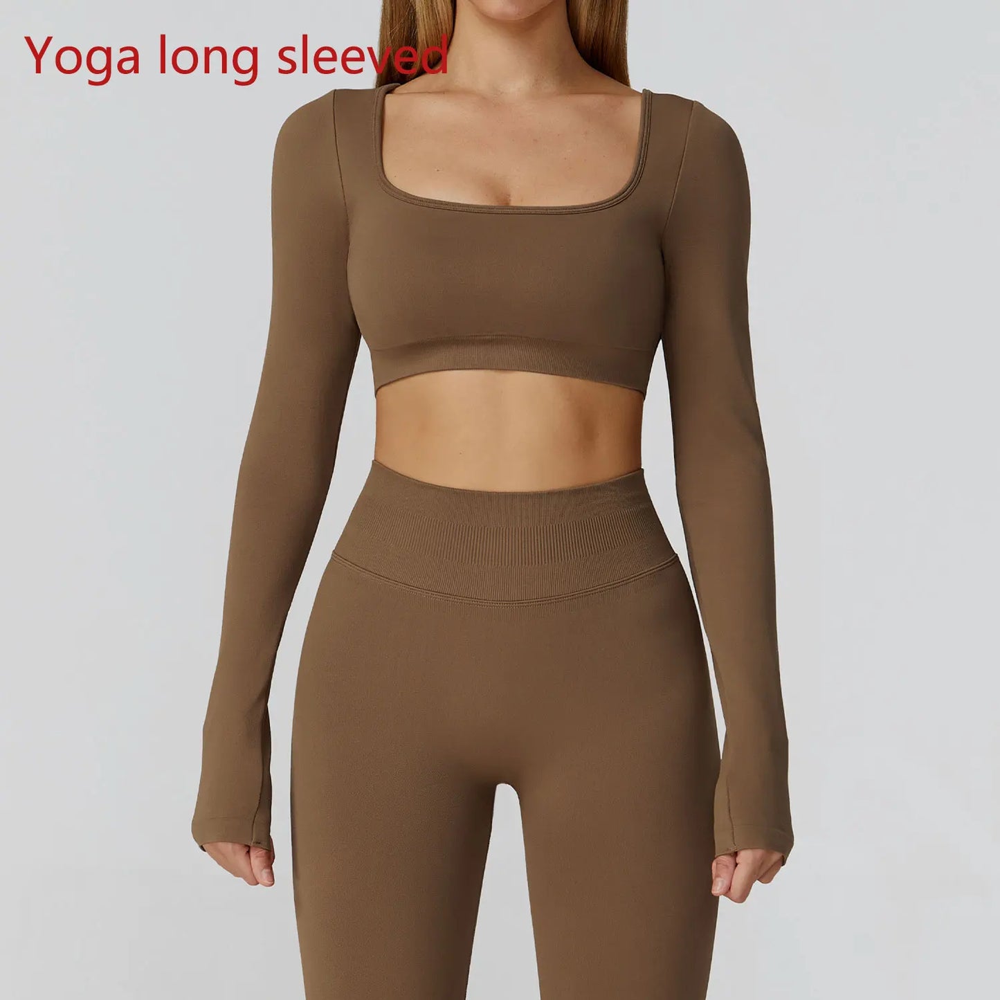 Seamless Quick Dry Crop Top Long Sleeve Yoga Set