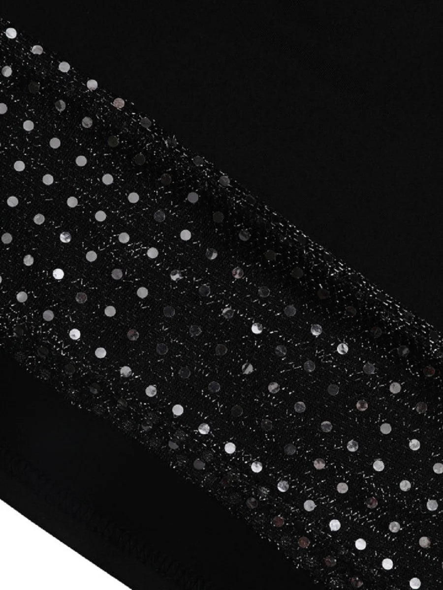 Crop Top See Through Sequins Leggings Set - Plus Size