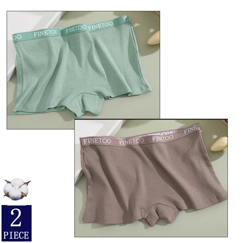 FINETOO Boxer Boyshort Low Waist Underwear - 2PCS/Set