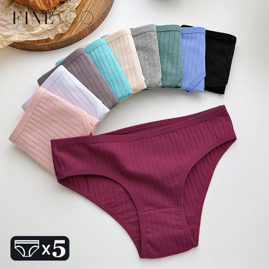 FINETOO Ribbed Striped Underwear 5PCS/SET