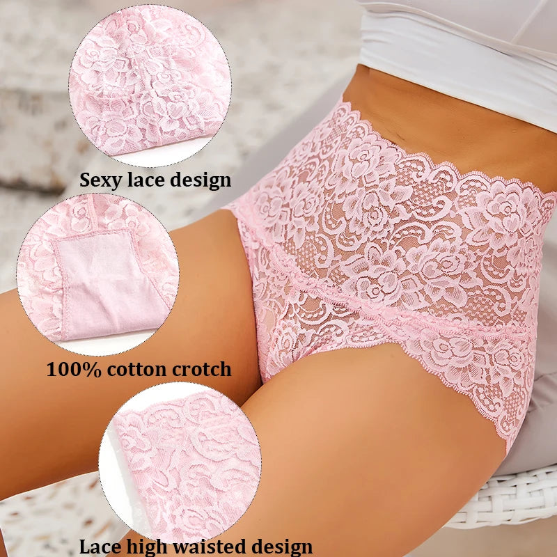 FINETOO High-Rise Stretchy Semi Sheer French-Cut Lace Panties - 1PCS