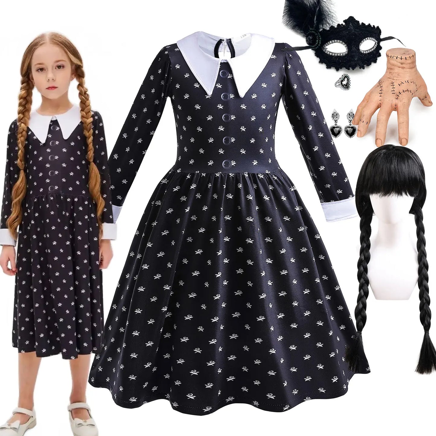 Gothic Black Dress Girls Wednesday TV Series Halloween Costume