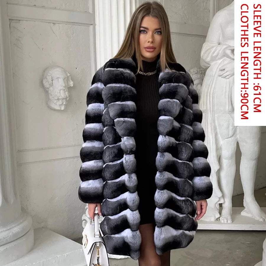 Natural Real Rex Rabbit Fur Coat With Fur Collar