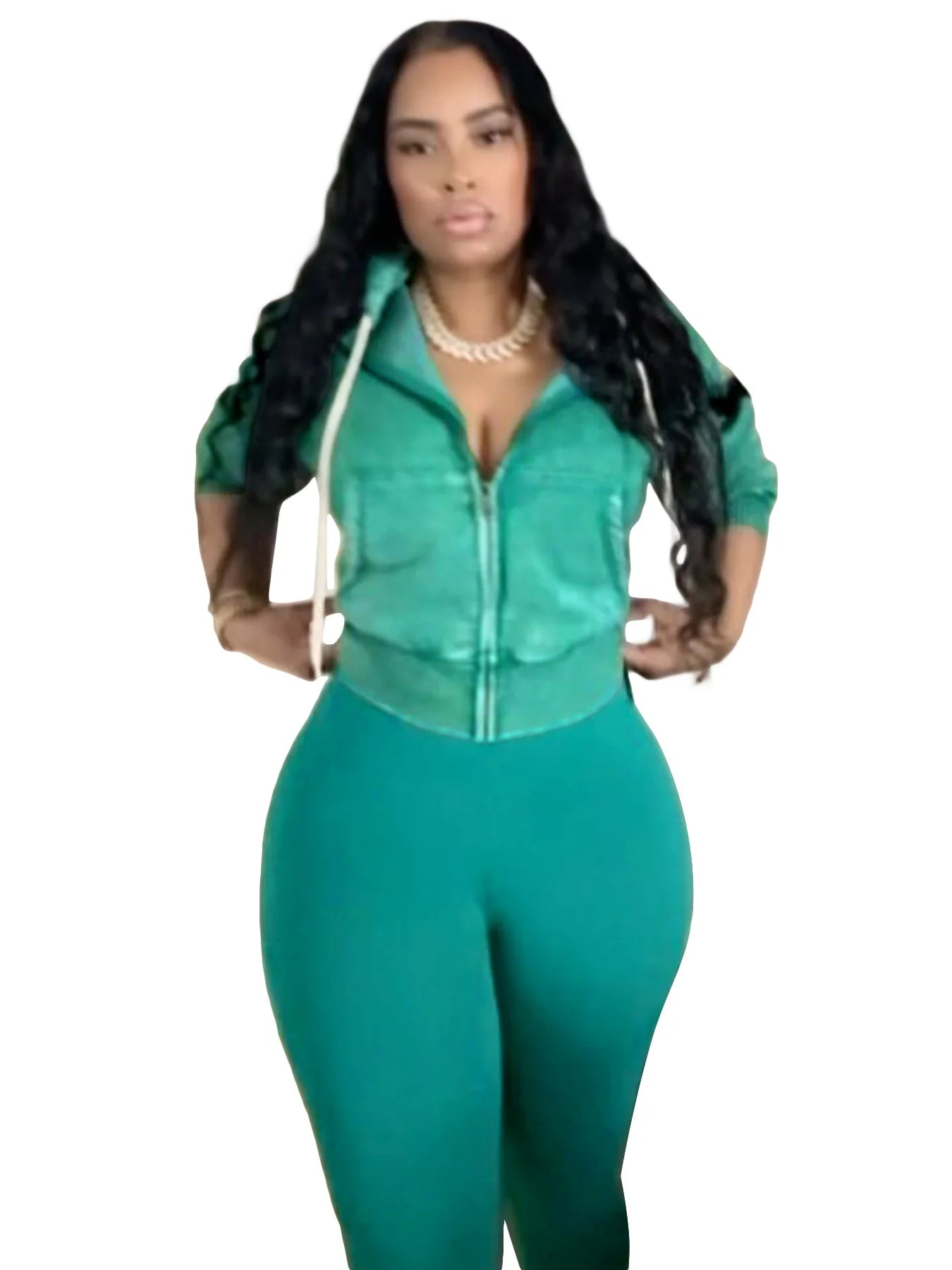 FAGADOER Washed Hooded Crop Top And Skinny Pants Outfits 2PCS Set