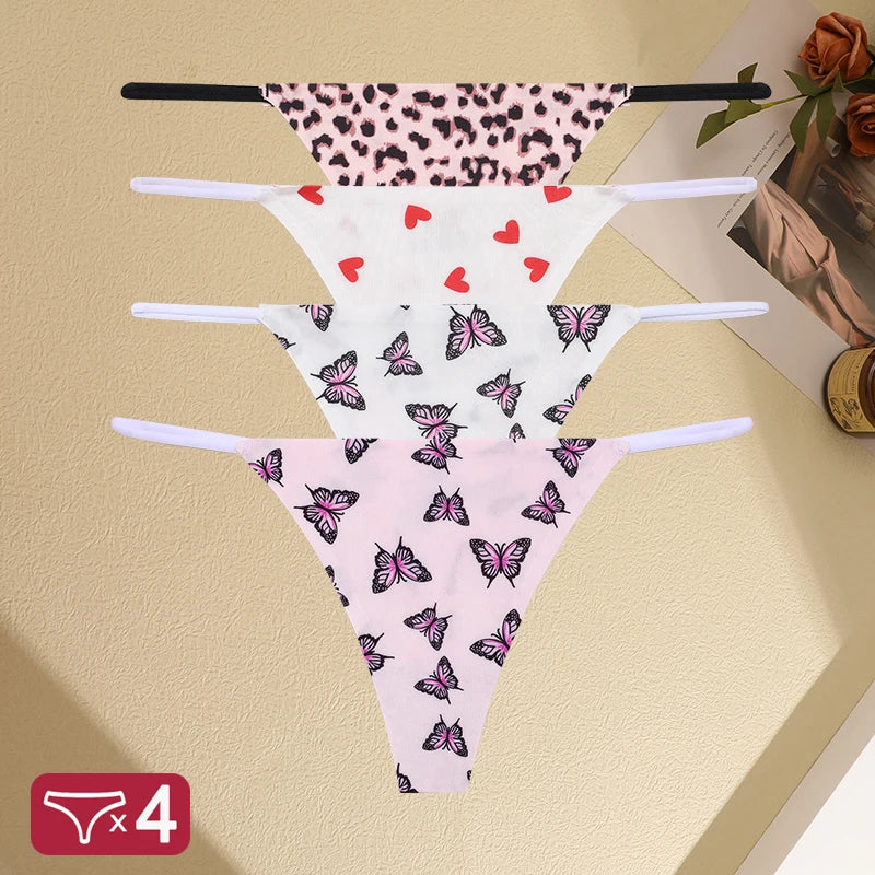 FINETOO Seamless Thin Strap Low Waist Thong - 4PCS