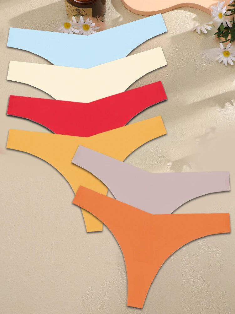 FINETOO Ice Silk Seamless V-Waist Sport Thongs - 6PCS