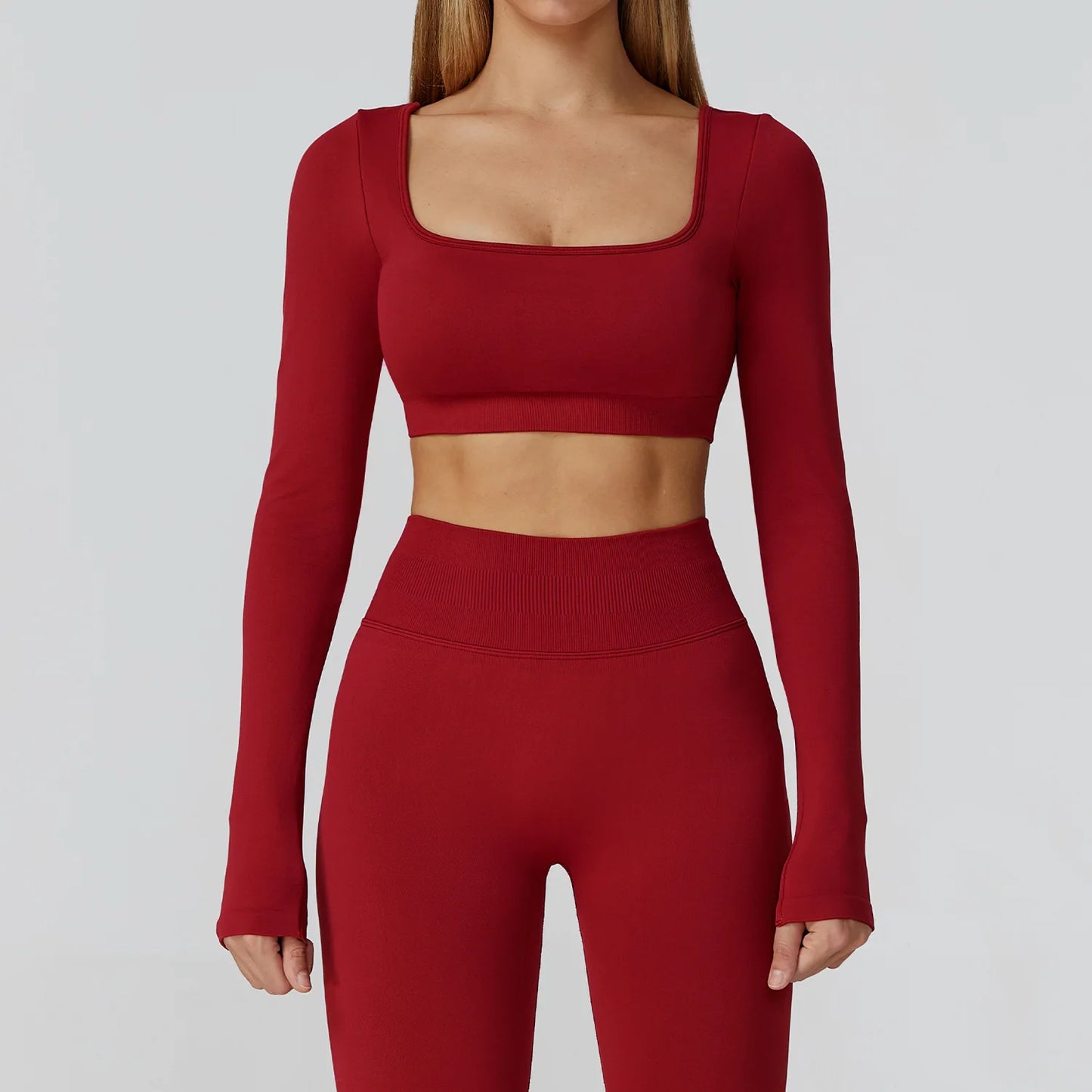 Seamless Quick Dry Crop Top Long Sleeve Yoga Set