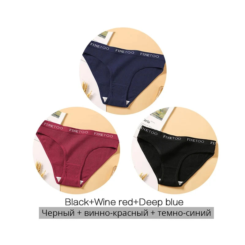 FINETOO Cotton Solid Color Panty 3PCS/Set