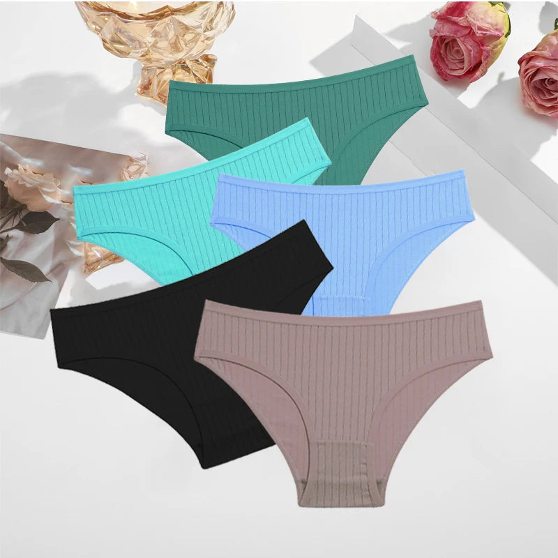 FINETOO Ribbed Striped Underwear 5PCS/SET