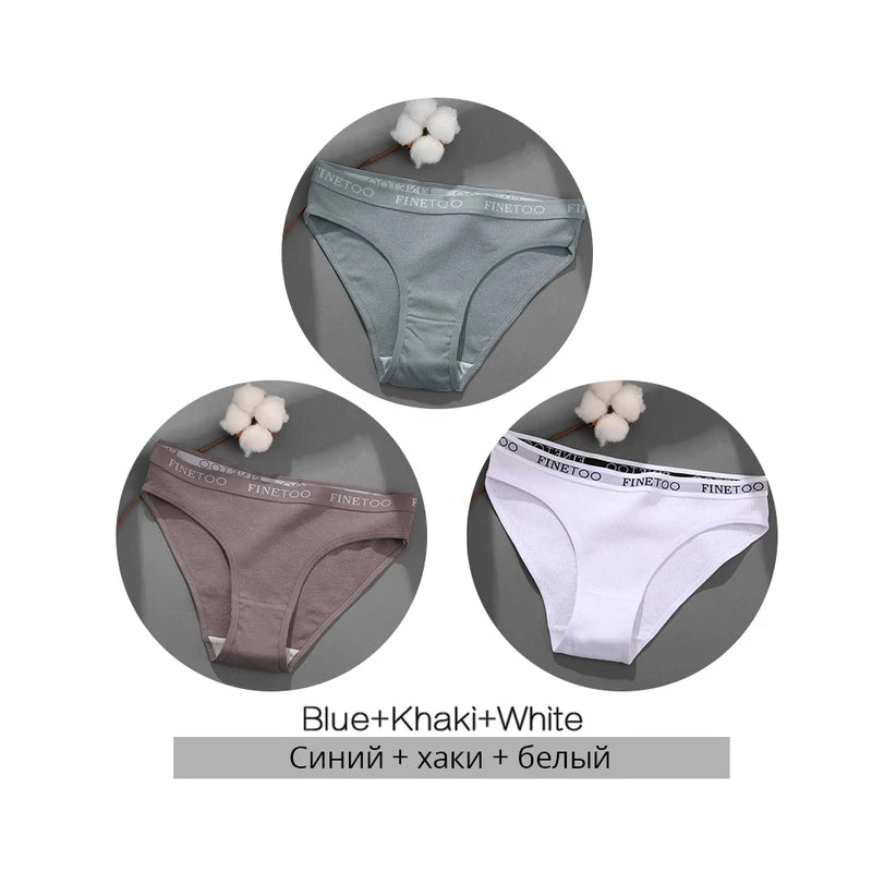 FINETOO Cotton Solid Color Panty 3PCS/Set