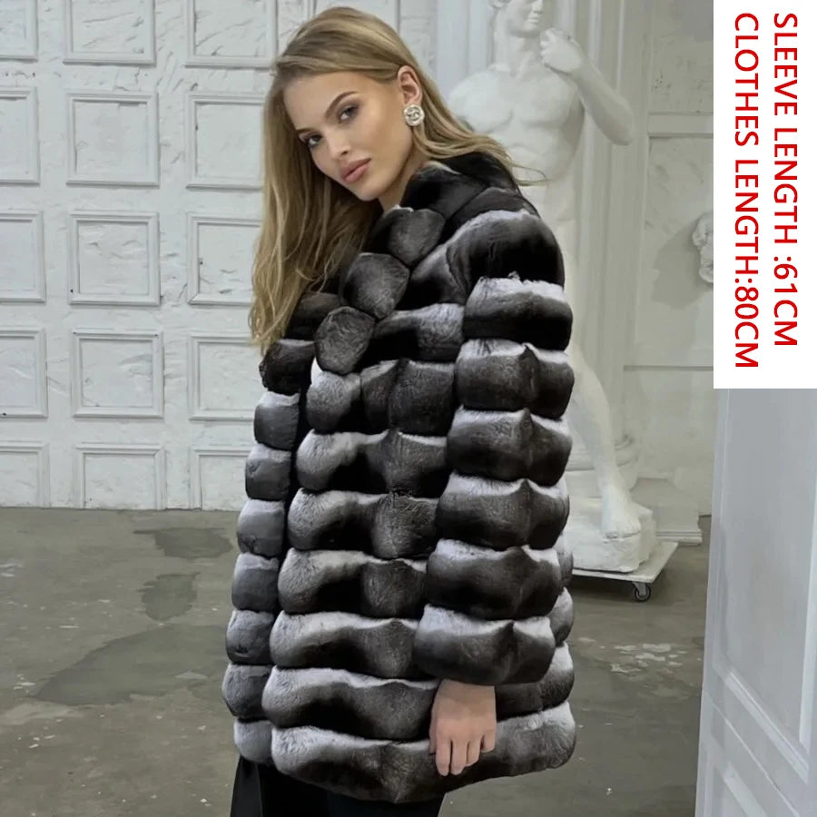 Natural Real Rex Rabbit Fur Coat With Fur Collar