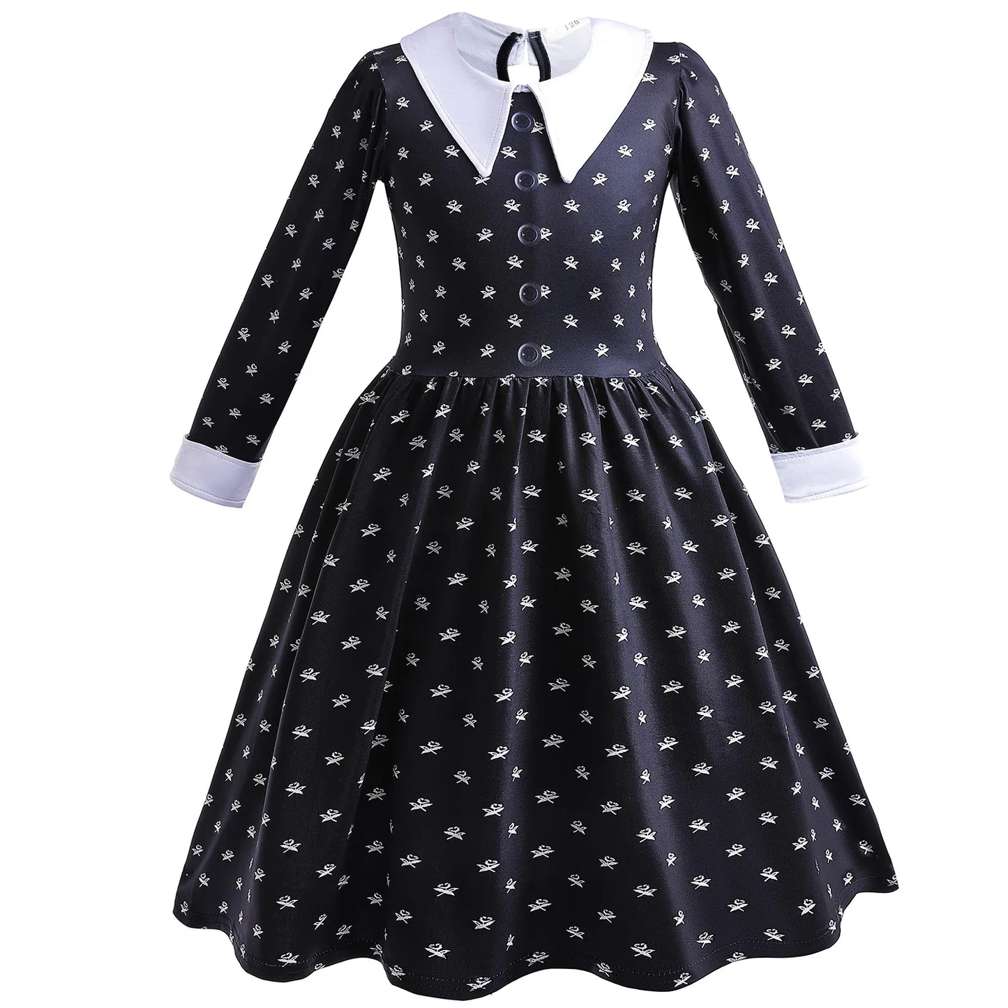 Gothic Black Dress Girls Wednesday TV Series Halloween Costume