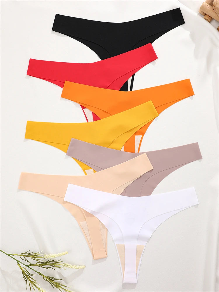 FINETOO Ice Silk Seamless V-Waist Sport Thongs - 6PCS