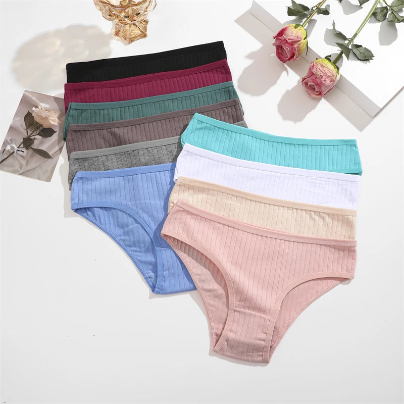 FINETOO Ribbed Striped Underwear 5PCS/SET