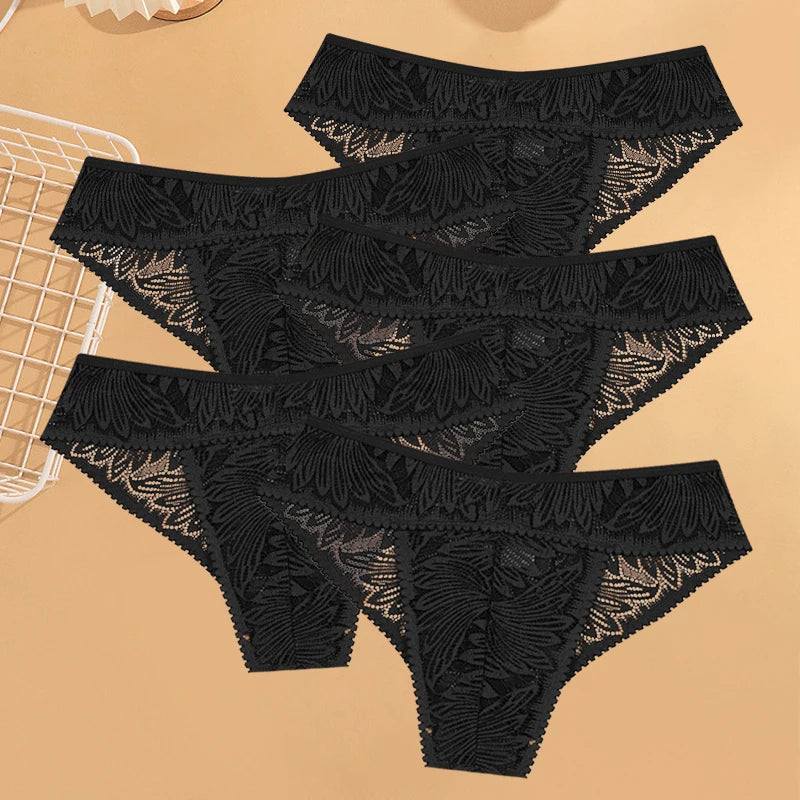 FINETOO Lace Low Waist Hollow Out Panties 5Pcs