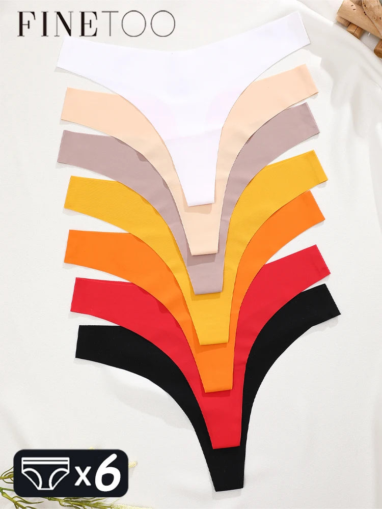 FINETOO Ice Silk Seamless V-Waist Sport Thongs - 6PCS