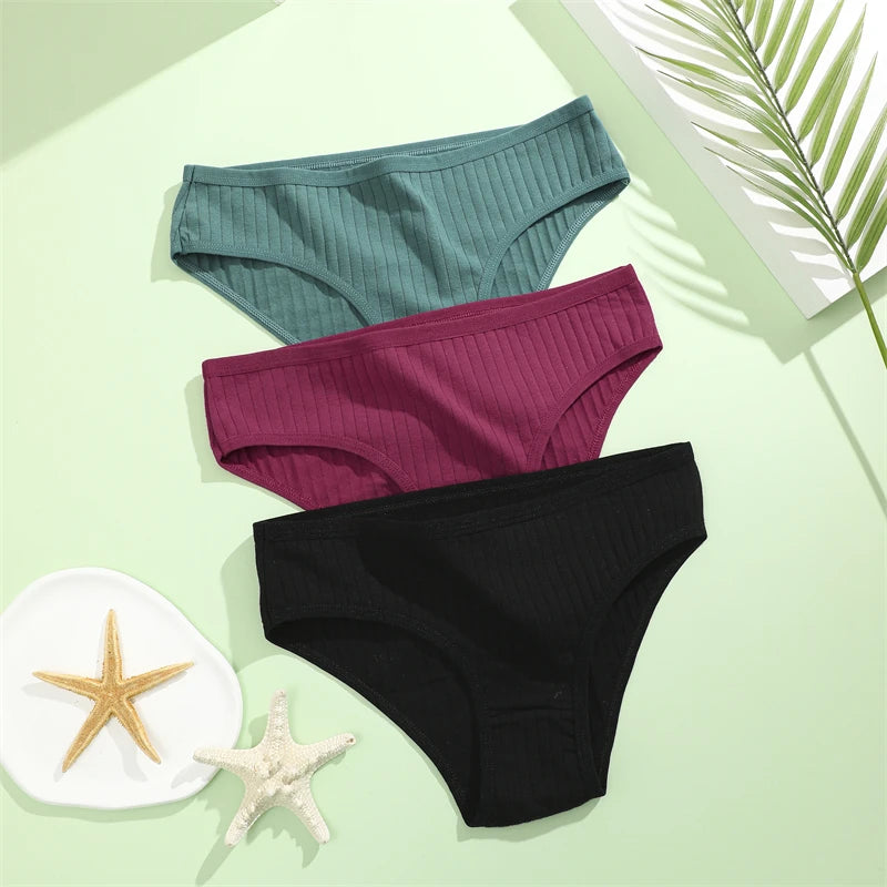 FINETOO Ribbed Striped Underwear 5PCS/SET