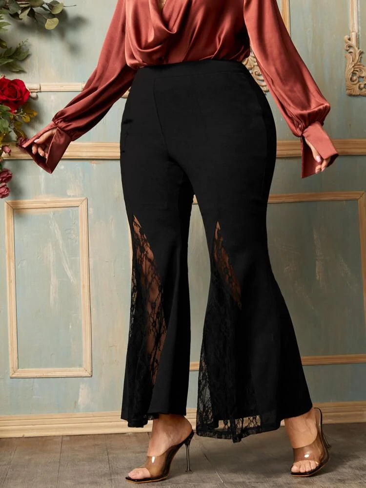 High Waist Lace Flare Leggings - Plus Size