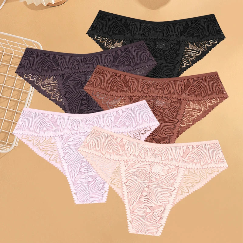 FINETOO Lace Low Waist Hollow Out Panties 5Pcs