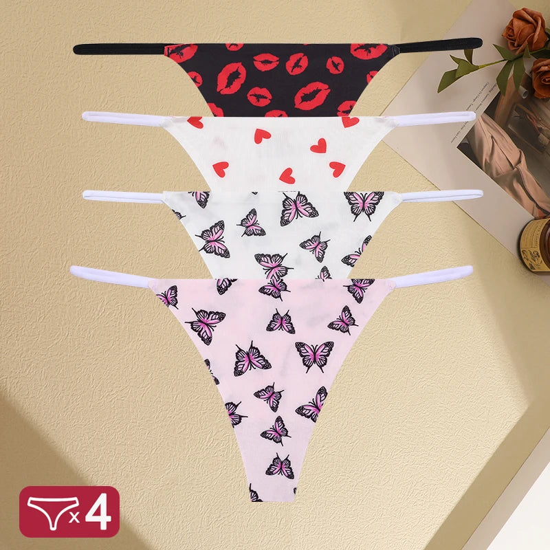 FINETOO Seamless Thin Strap Low Waist Thong - 4PCS