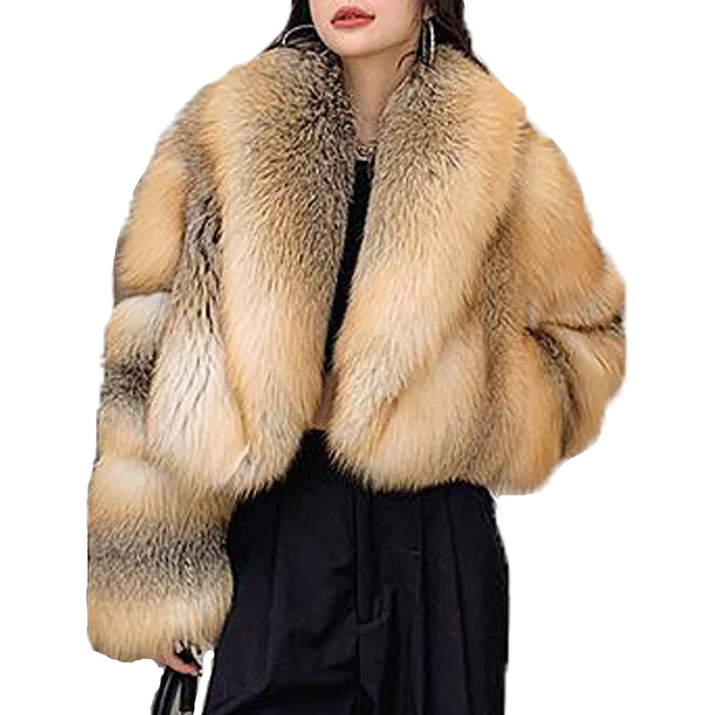 Denny & Dora Thick Natural Real Fox Fur Coat Whole Skin Jackets With Fur Collar