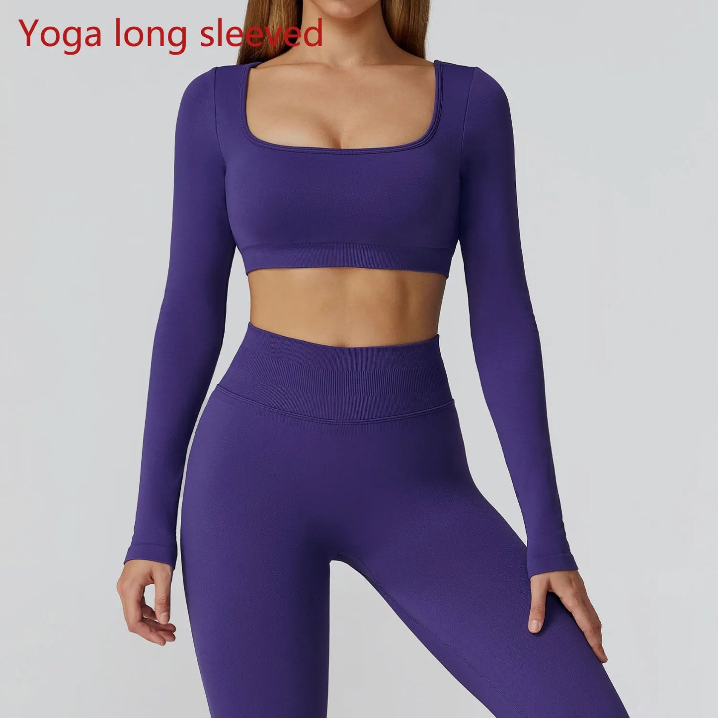 Seamless Quick Dry Crop Top Long Sleeve Yoga Set