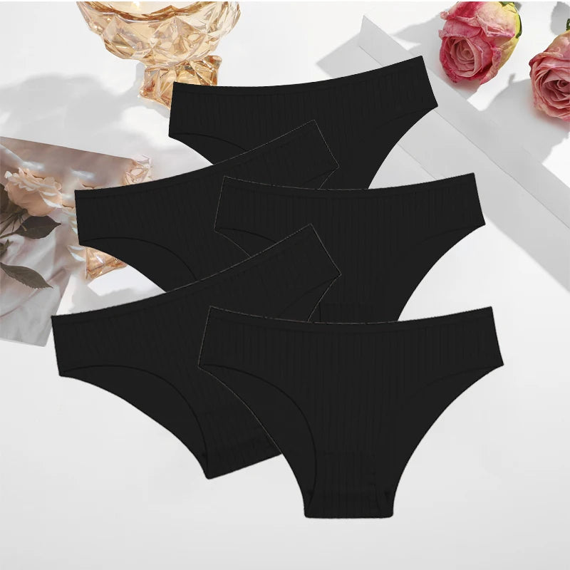 FINETOO Ribbed Striped Underwear 5PCS/SET