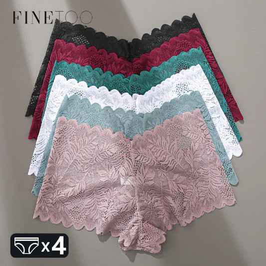 FINETOO Lace Floral Boyshorts - 4pcs