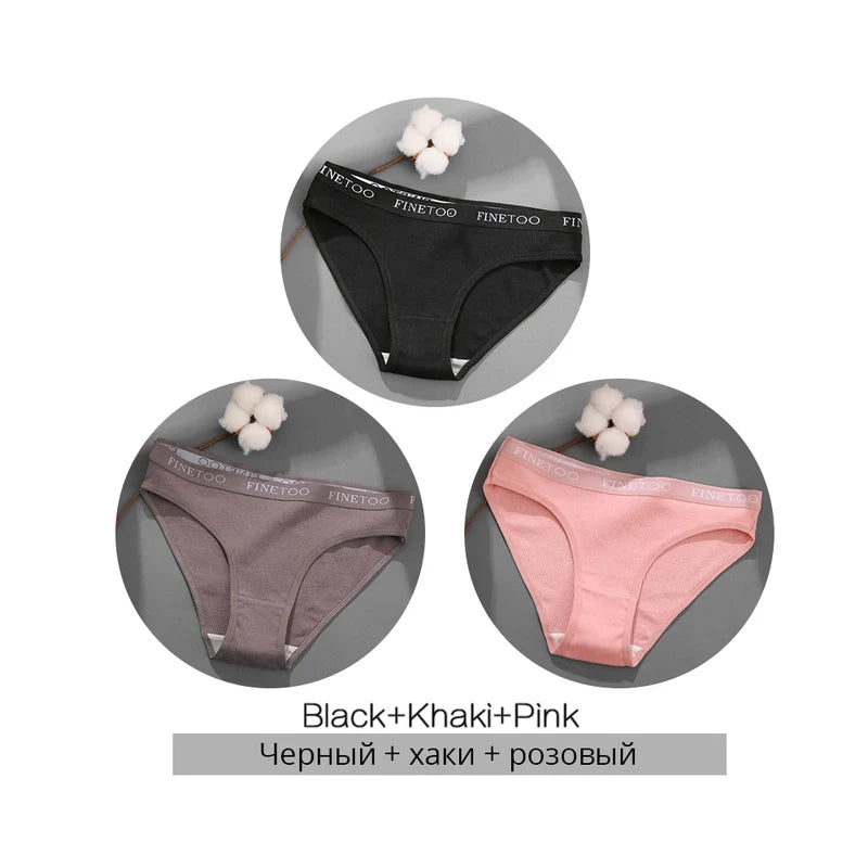 FINETOO Cotton Solid Color Panty 3PCS/Set