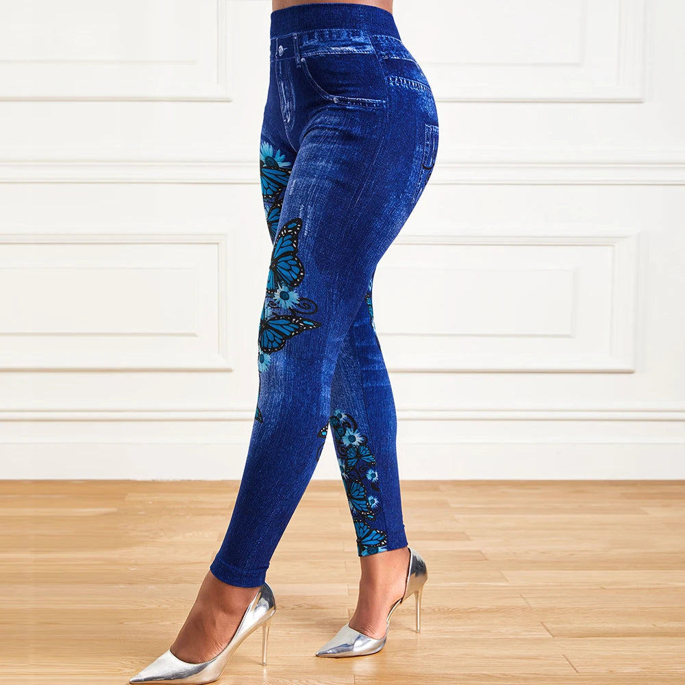 High Waist Stretchy Denim Jeggings - Plus Size