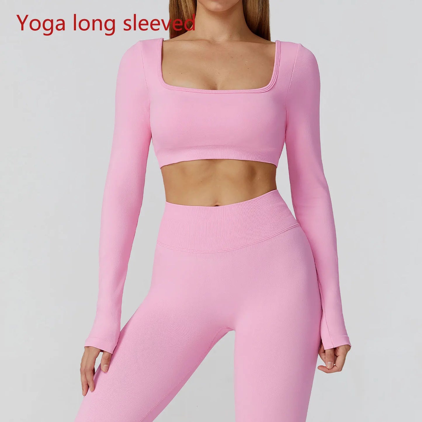 Seamless Quick Dry Crop Top Long Sleeve Yoga Set