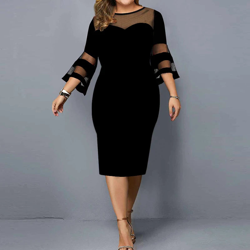 Lace Patchwork Mesh Evening Dress - Plus Size