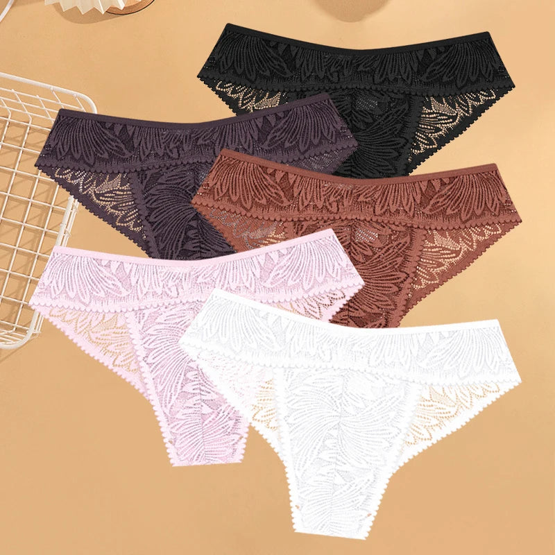 FINETOO Lace Low Waist Hollow Out Panties 5Pcs