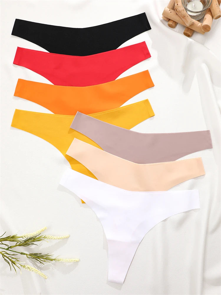FINETOO Ice Silk Seamless V-Waist Sport Thongs - 6PCS