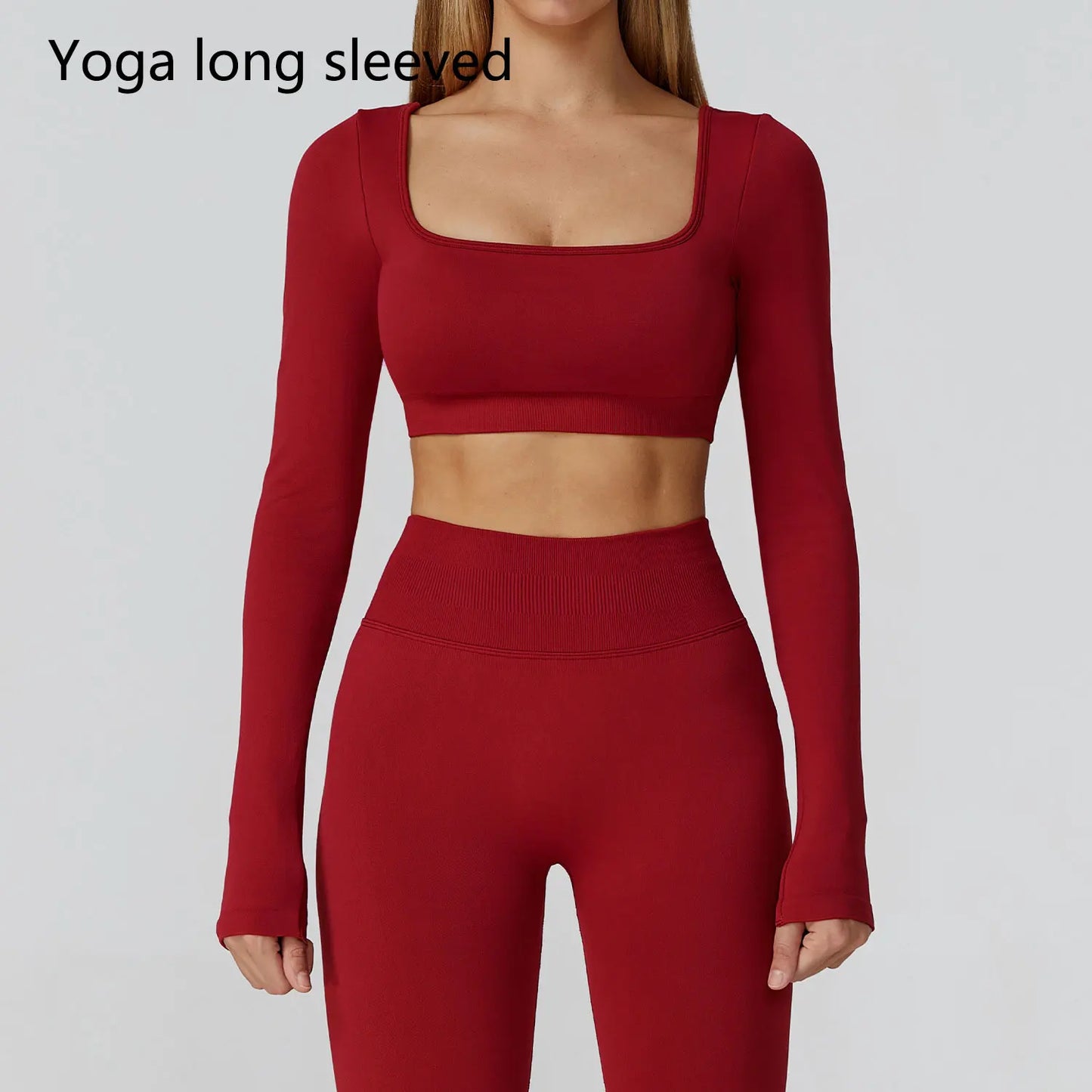 Seamless Quick Dry Crop Top Long Sleeve Yoga Set