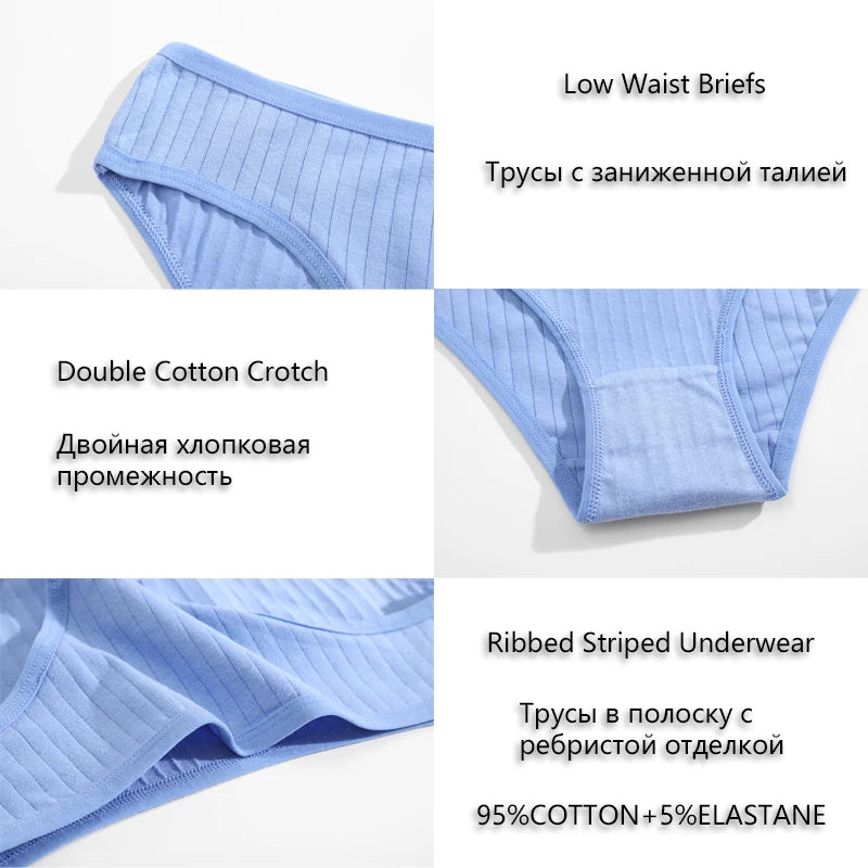 FINETOO Ribbed Striped Underwear 5PCS/SET
