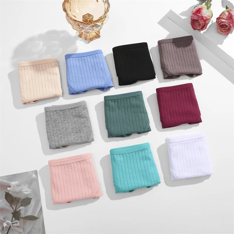 FINETOO Ribbed Striped Underwear 5PCS/SET