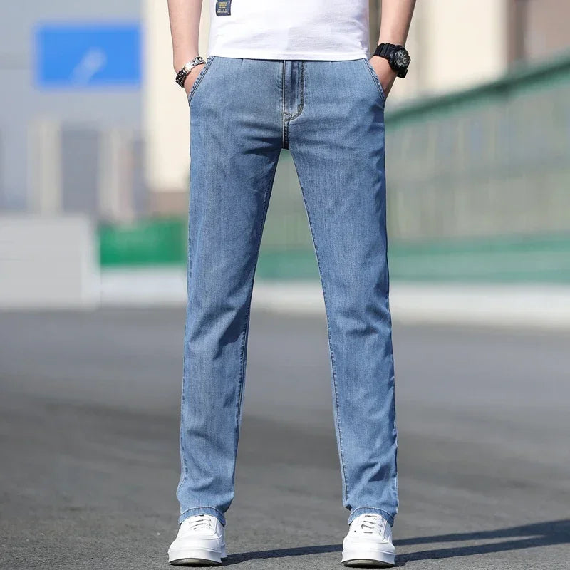 Loose Stretch Gray Stretch Straight-leg Denim Jeans