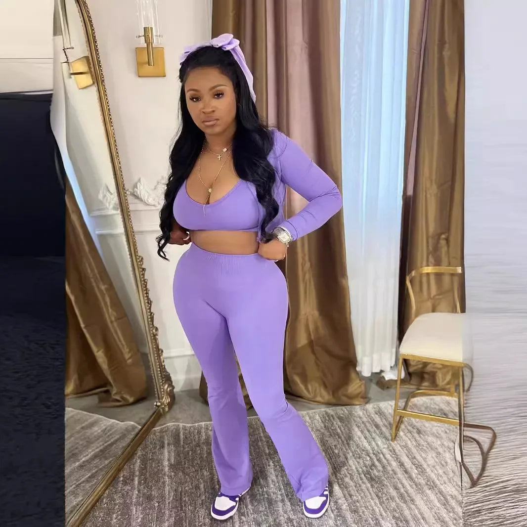 CM.YAYA Full Sleeve Tank + Jacket and Pants Suit 3 Piece Tracksuit