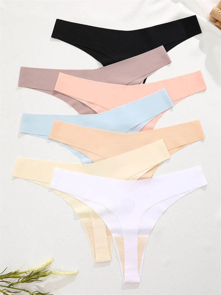 FINETOO Ice Silk Seamless V-Waist Sport Thongs - 6PCS