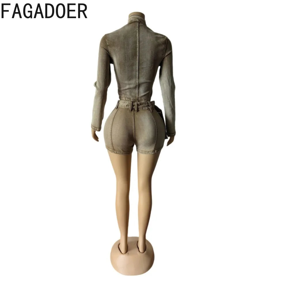 FAGADOER Denim Two Piece Outfit