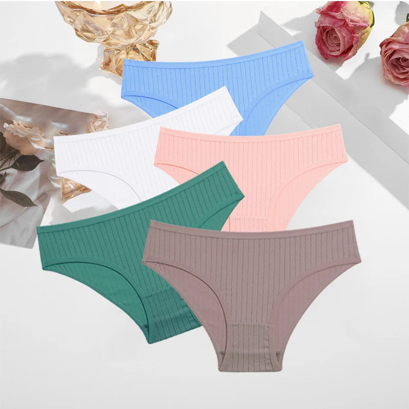 FINETOO Ribbed Striped Underwear 5PCS/SET